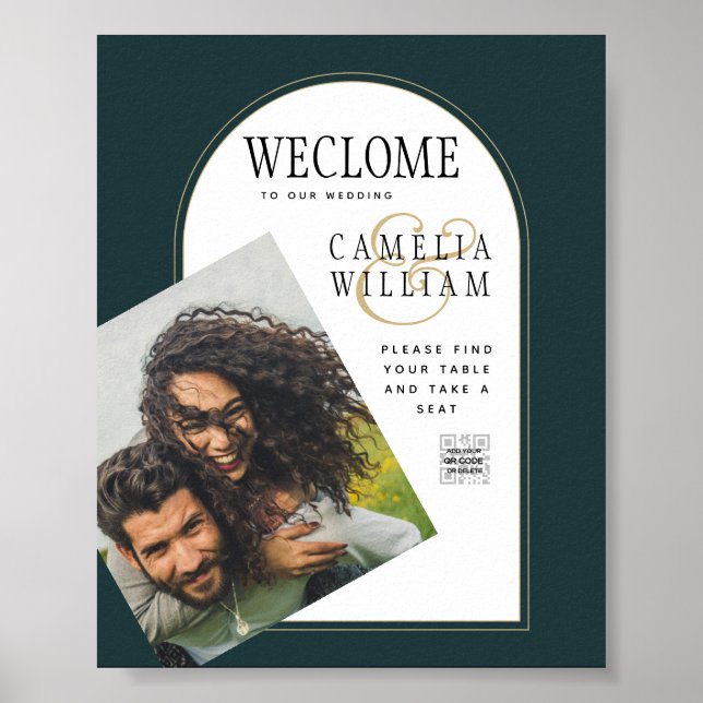 Poster Juniper Green Gold Mariage moderne INVITE QR Code (Devant)
