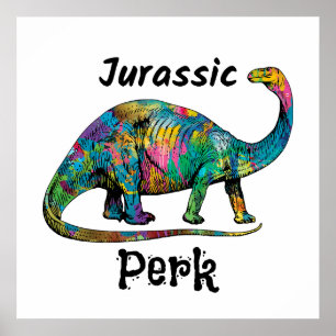 Poster Jurassic Perk Dinosaure Coloré Blanc