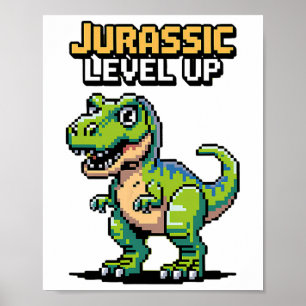 Poster Juric Level Up Pixel Dinosaur Retro Gamer 
