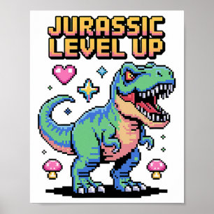 Poster Juric Level Up Pixel Dinosaur Retro Gamer 1 