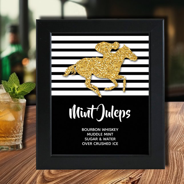 Poster Jus à la menthe Gold Horse Derby (Gold racehorse Derby Mint Juleps poster INSTANT DOWNLOAD and/or PRINTED, (frame not included))