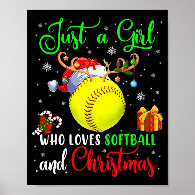 Poster Just A Girl Who Loves Softball And Christmas Santa (Devant)