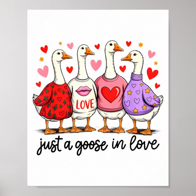Poster Just A Goose In Love Cute Valentine Coquette Bow G (Devant)