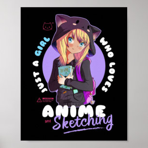 Poster Just Girl Love Anime Sketching Ramen Manga Otaku
