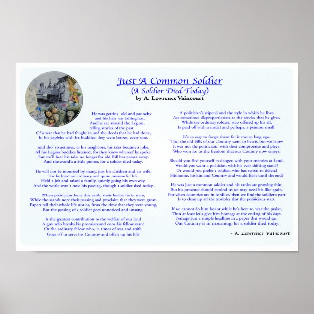 Poster Juste un soldat commun de 16 po x 11 po (Devant)