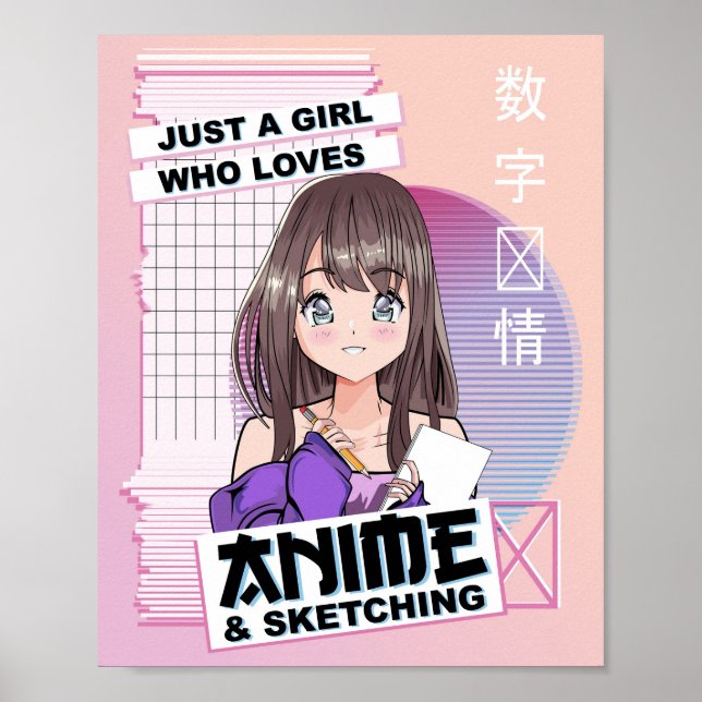 Poster Juste Une Fille Qui Aime Anime & Sketching - Kawai (Devant)