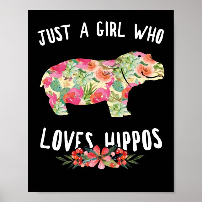 Poster Juste Une Fille Qui Aime Les Hippopotames Floraux (Devant)