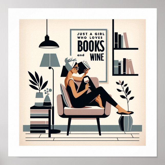 Poster Juste une fille qui aime les livres et le vin (Devant)