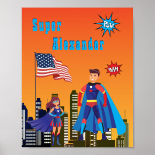Poster Justice Superhero USA CUSTOM Colorée Flying