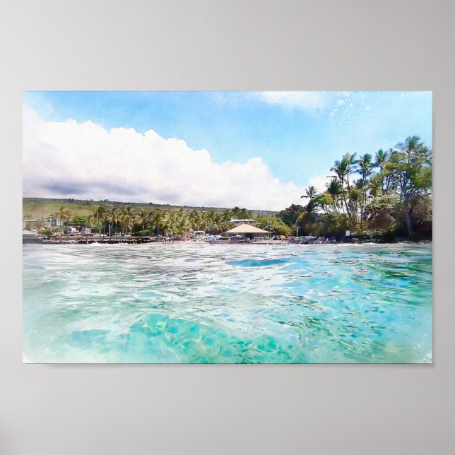 Poster Kahalu'u Bay Kona Hawaii Océan Aquarelle (Devant)