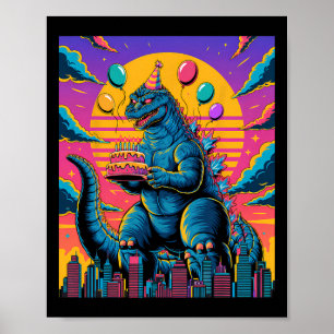 Poster Kaiju Birthday Lloon And Cake Monster Movie Annive