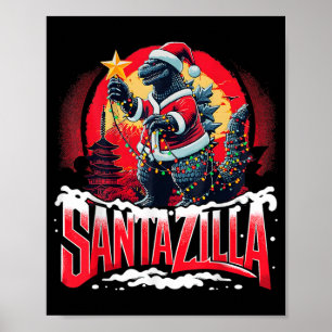 Poster Kaiju Noël Santazilla Monstre Japonais Dinosaure