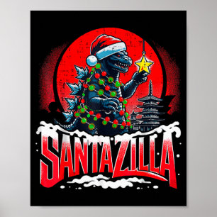 Poster Kaiju Noël Santazilla Monstre Japonais Dinosaure