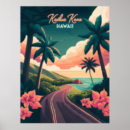 Poster Kailua Kona Hawaii Big Island Sunset Retro