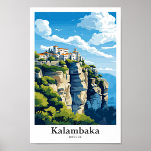 Poster Kalambaka Grèce Illustration du portrait de voyage
