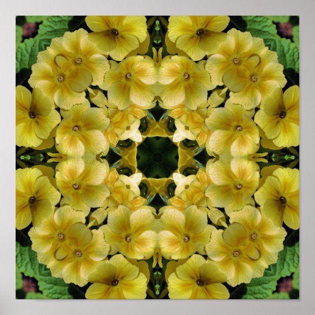 Poster Kaleidoscope à fleurs de Primrose jaune (Devant)