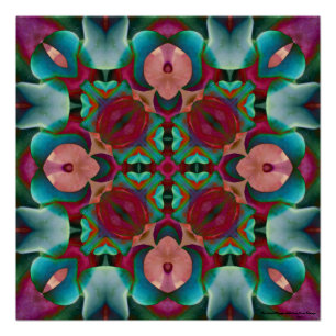 Poster Kaléidoscope bleu onduleux de vert rose et bleu