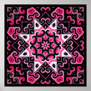 Poster Kaleidoscope étoile rose et noir
