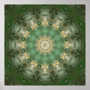 Poster Kaléidoscope floral vert de médaillon
