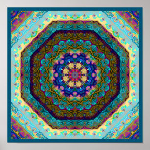 Poster Kaléidoscope fractal multicolore