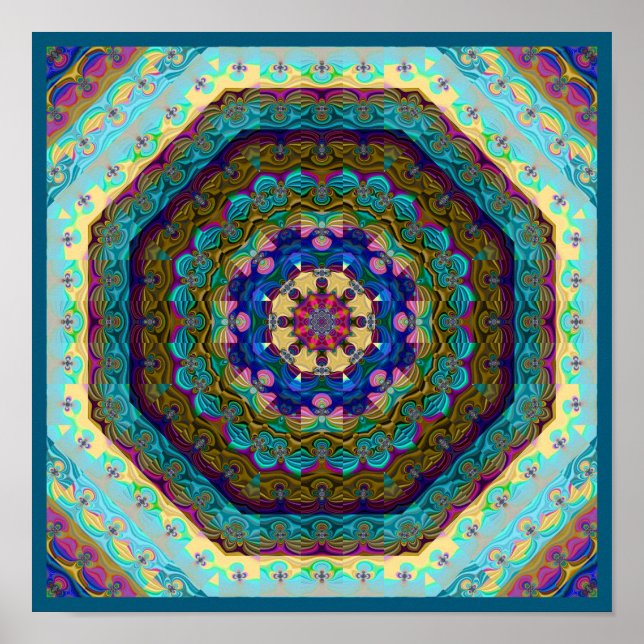 Poster Kaléidoscope fractal multicolore (Devant)