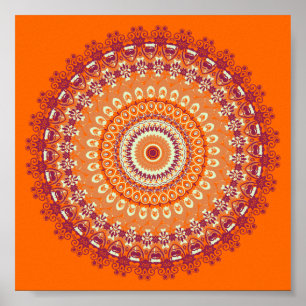 Poster Kaléidoscope orange de mandala d'élégance