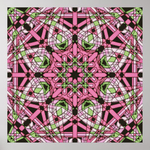Poster Kaleidoscope rose et vert psychédélique Mandala
