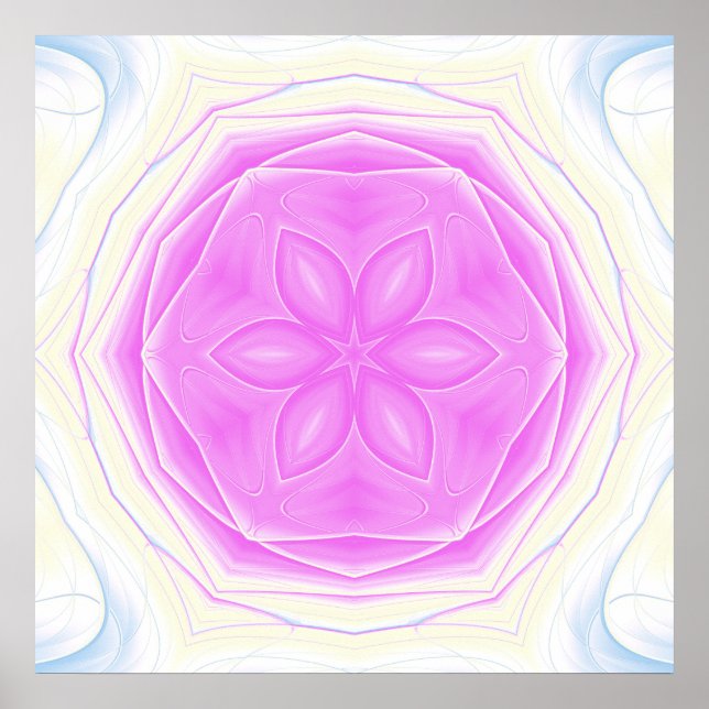 Poster Kaléidoscopique rose et crème Mandala Art (Devant)