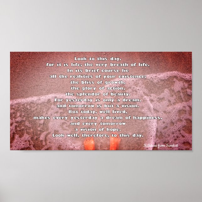 Poster Kalidasa Sanskrit poésie Regardez ce jour (Devant)