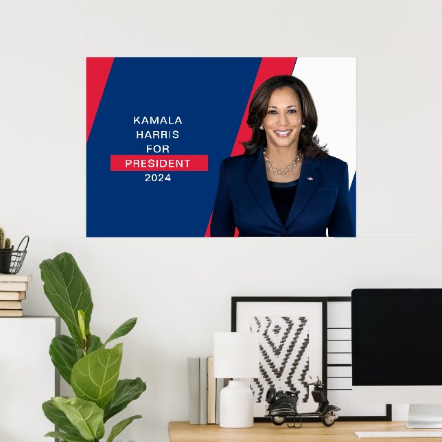 Poster Kamala Harris Pour Président 2024 Rouge Blanc & Bl (Bureau à domicile)