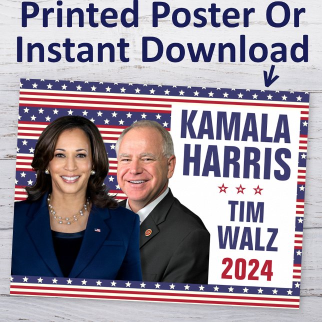 Poster Kamala Harris Tim Walz 2024 Président Vice Photos (Créateur téléchargé)