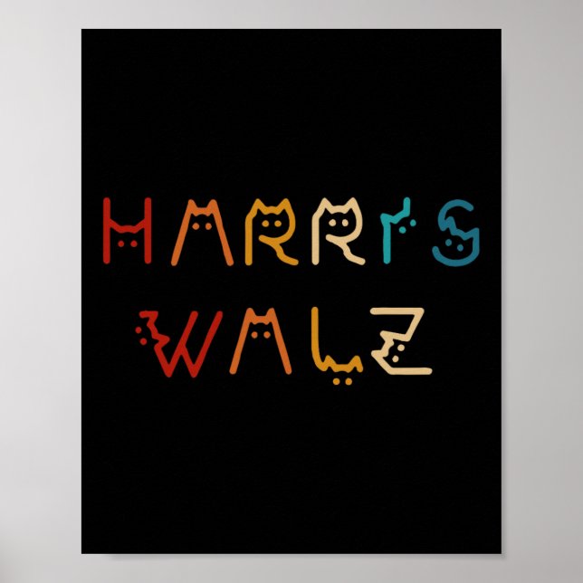 Poster Kamala Harris Walz Walz Valse 2024 Chat Lettering  (Devant)