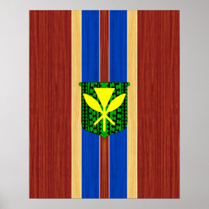Poster Kanaka Maoli Fake Wood Surboard