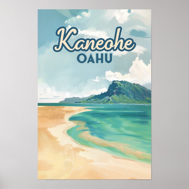 Poster Kaneohe Sandbar Oahu Hawaii Retro (Devant)