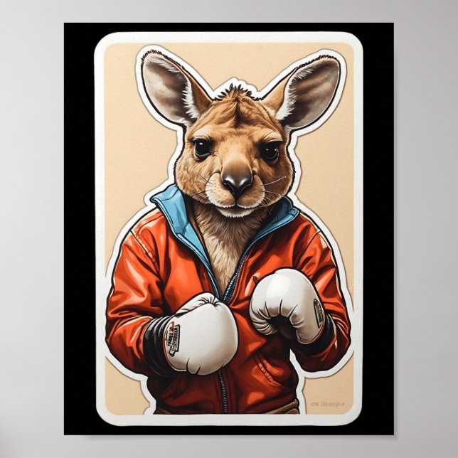 Poster Kangaroo Boxer Design - Playing Boxing Kangaroo Ar (Devant)