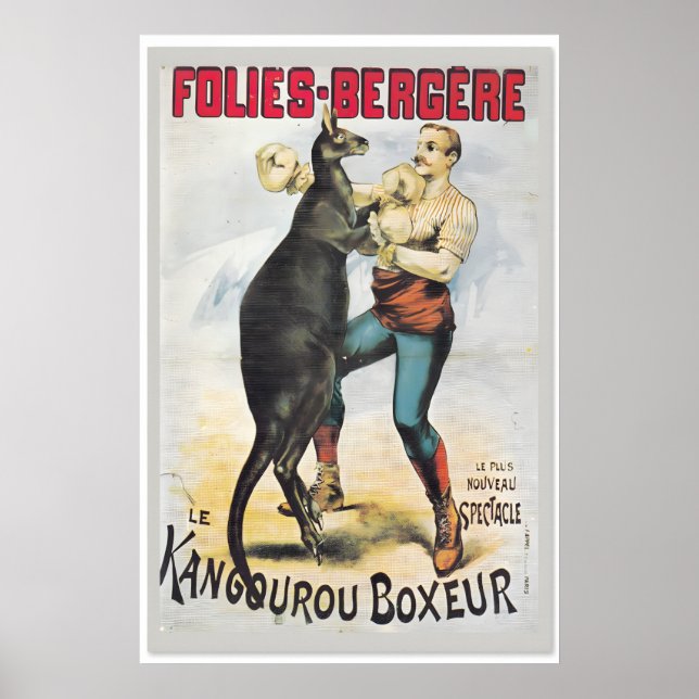 Poster Kangaroo Boxing - 1890s Vintage Style French Art (Devant)