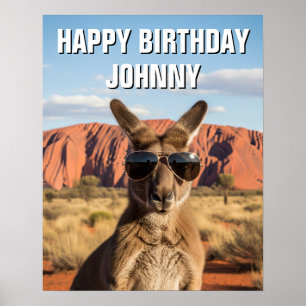 Poster Kangourou avec lunettes de soleil à Uluru Australi