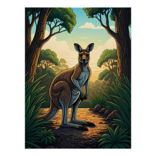 Poster Kangourou dans une forêt ensoleillée