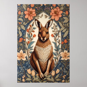 Poster Kangourou élégant inspiré de William Morris