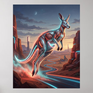Poster Kangourou Rouge Néon Outback