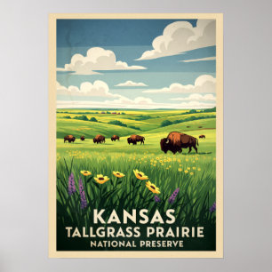 Poster Kansas Tallgrass Prairie Réserve nationale V04