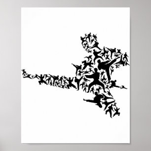 Poster Karate Arts Martiaux Coup de Pied Volant Boxe Kick