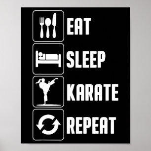 Poster Karaté Design Drôle Hommes Femmes Manger Sleep Kar