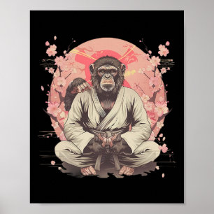 Poster Karaté Monkey Jiu-jitsu Mma Arts Martiaux Sakura K