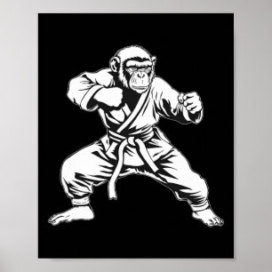 Poster Karaté Monkey Taekwondo Kickboxing Mma Judo Singe