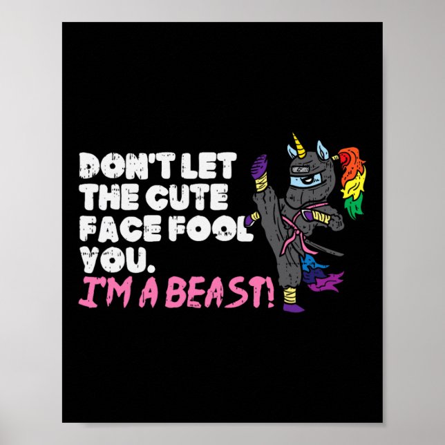 Poster Karate Ninja Unicorn mignonne Visage Beast Taekwon (Devant)