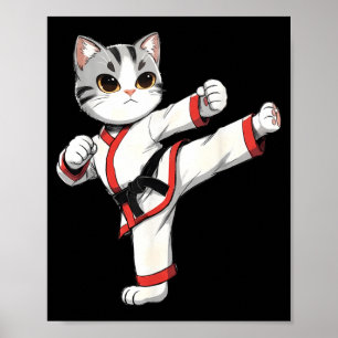 Poster Karate Taekwondo Chat Drôle Jiu Jitsu Femmes Enfan