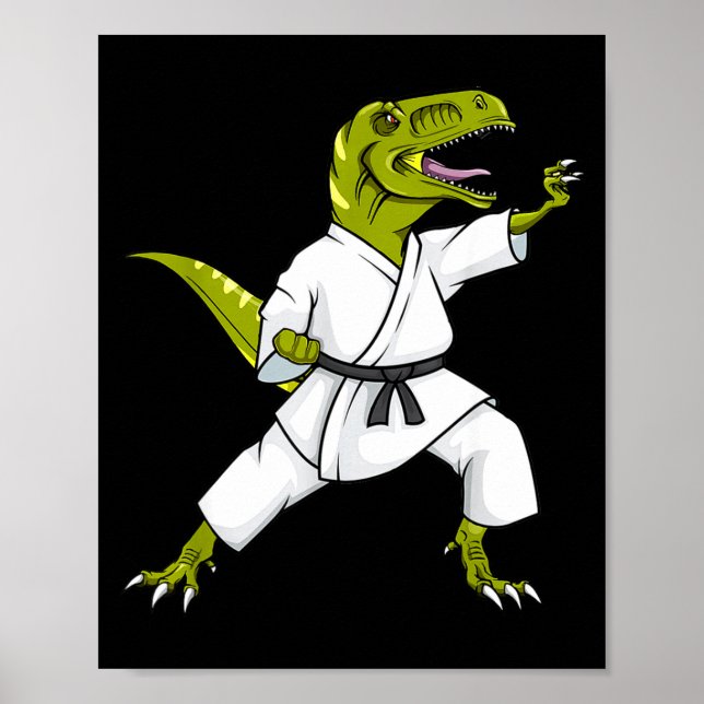 Poster Karatesaurus T-rex dinosaure karaté samouraï drôle (Devant)