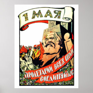 Poster Karl Marx, premier mai, fête du travail, vintage c