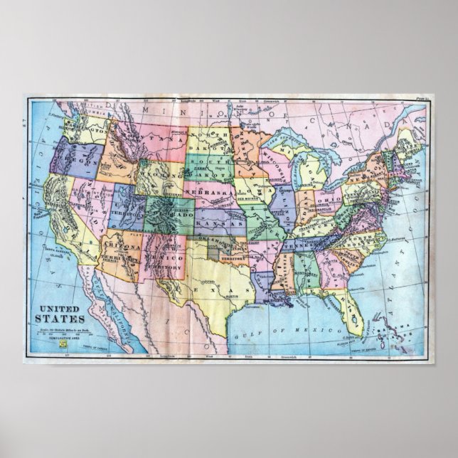 Poster - Karte der amerikanischen Staaten (Vorne)